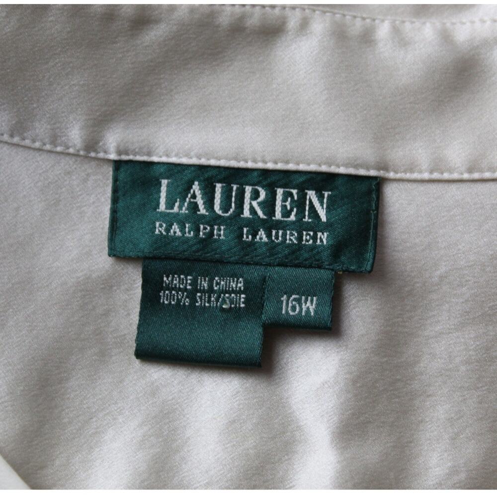 VTG 90s Lauren Ralph Lauren 100% Silk Blouse Button Up Shirt With Sash Scarf 16W - Picture 4 of 16